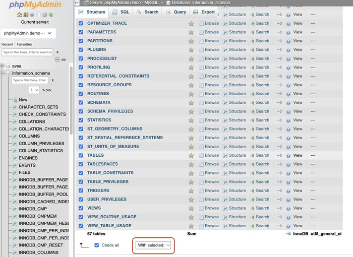 optimizing a database in phpmyadmin