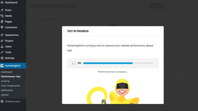 scanning page in the wordpress cache plugin hummingbird