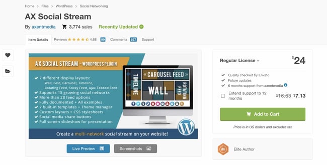 WordPress social sharing plugins: AX Social Stream