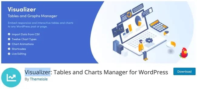 WordPress responsive table plugin product page: Visualizer 