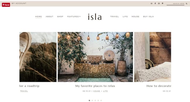 WordPress themes for writers, isla