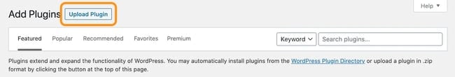 the upload plugin button in the wordpress dashboard