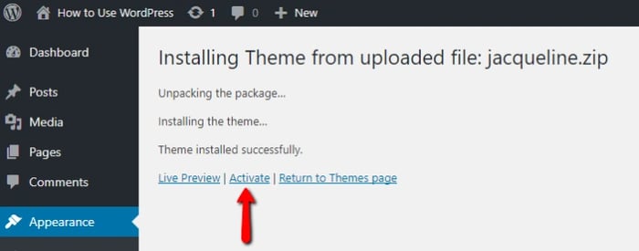 how to install wordpress themes