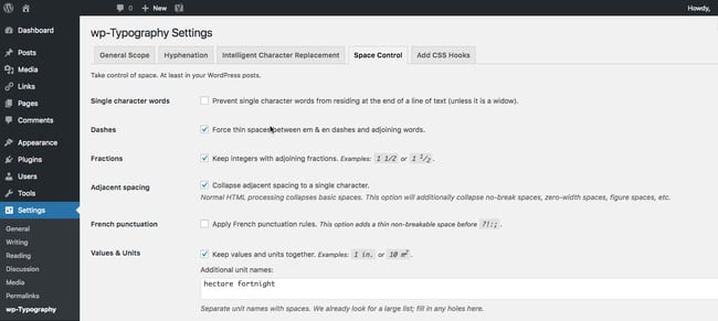 configuring wordpress typography settings via wp-typography plugin