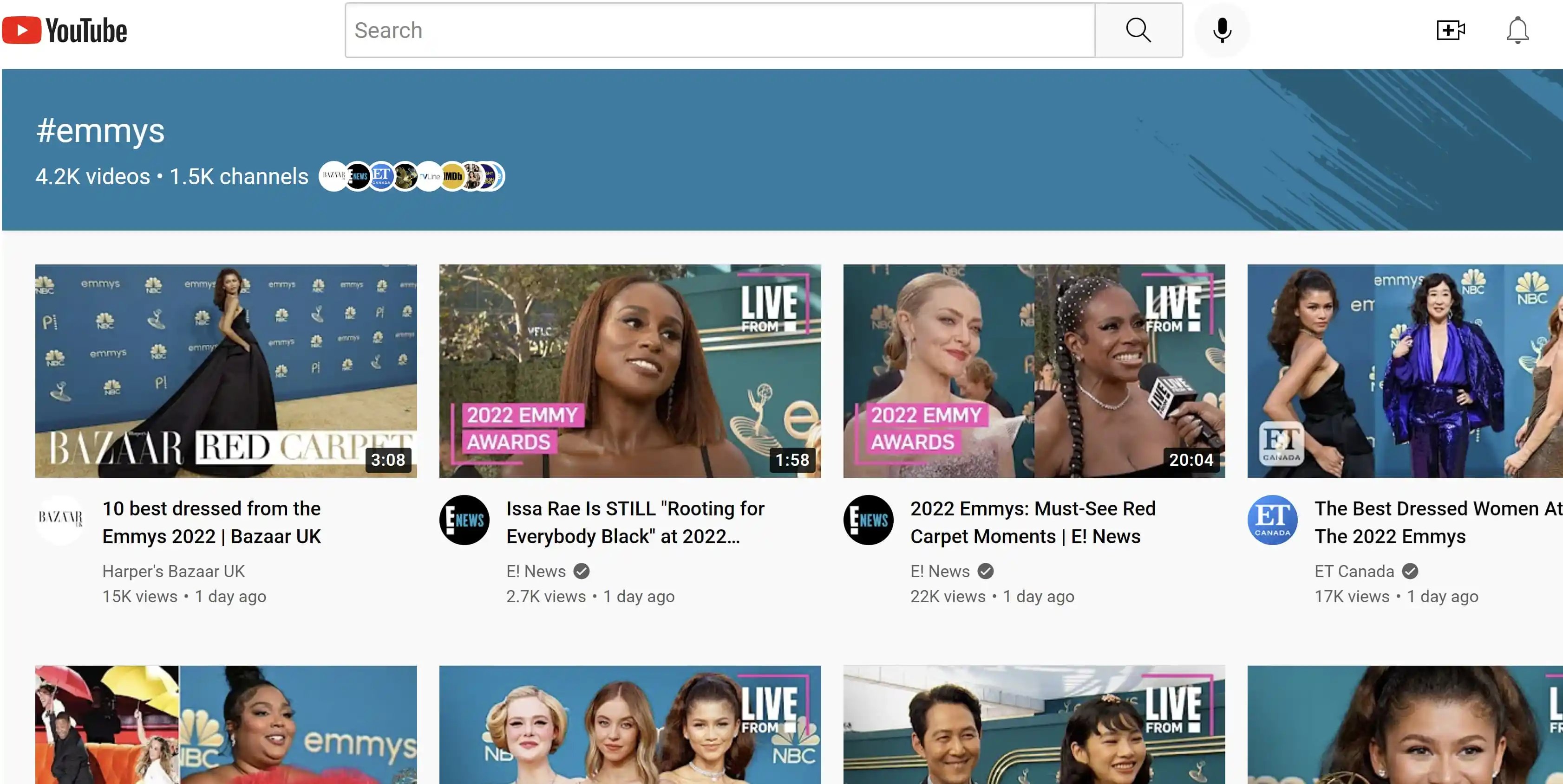 The hashtag #Emmys takes users to a page filled with other videos using the same hashtag