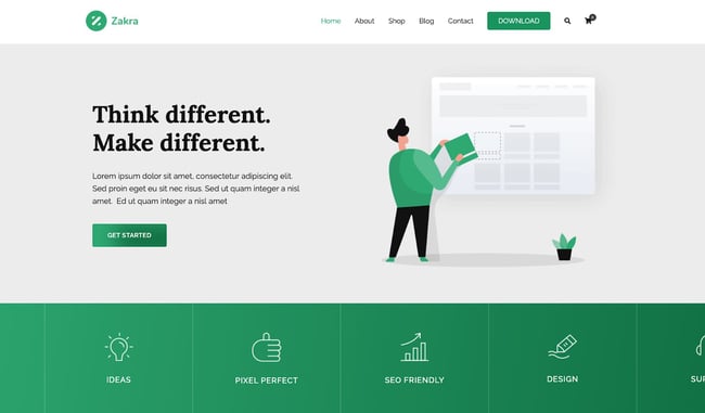 Zakra drag-and-drop theme demo for a marketing agency