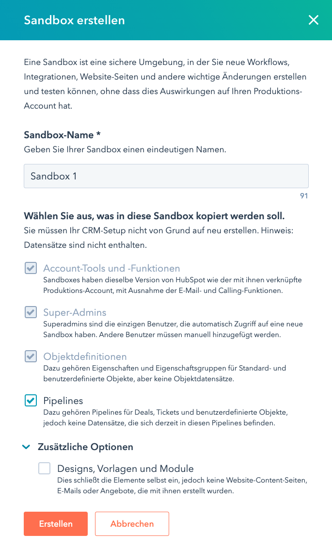 Sandbox-Software personalisieren