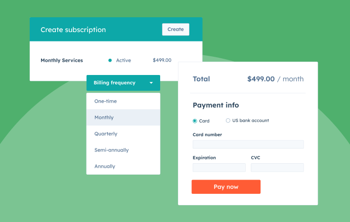 commerce hub user interface showing subscriptions