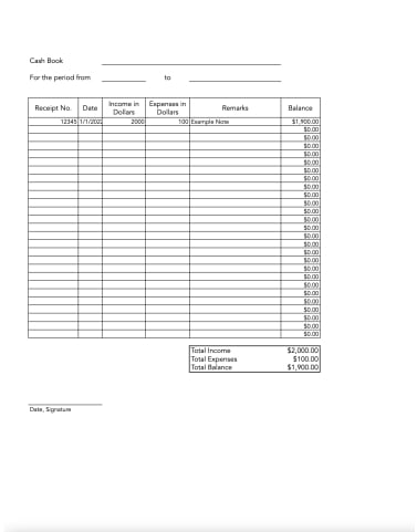 Cash book template for Excel