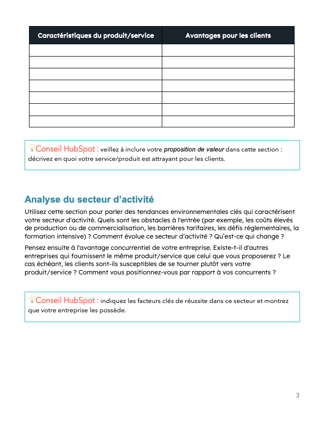 Modèle de business plan : analyse du secteur d'activité