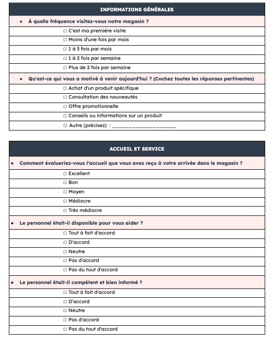 Questionnaire de satisfaction client pour magasin : page 2