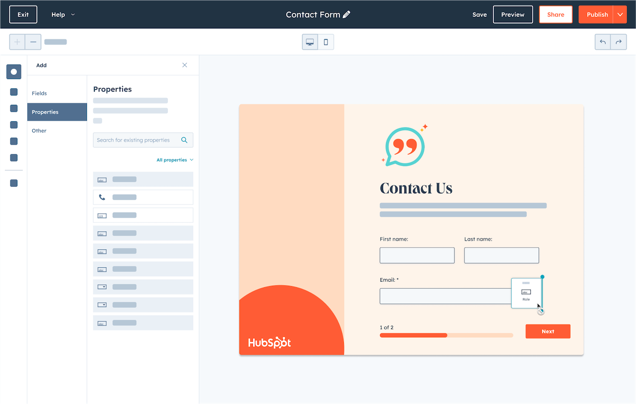 Form shortening form builder interface showing form fields and properties