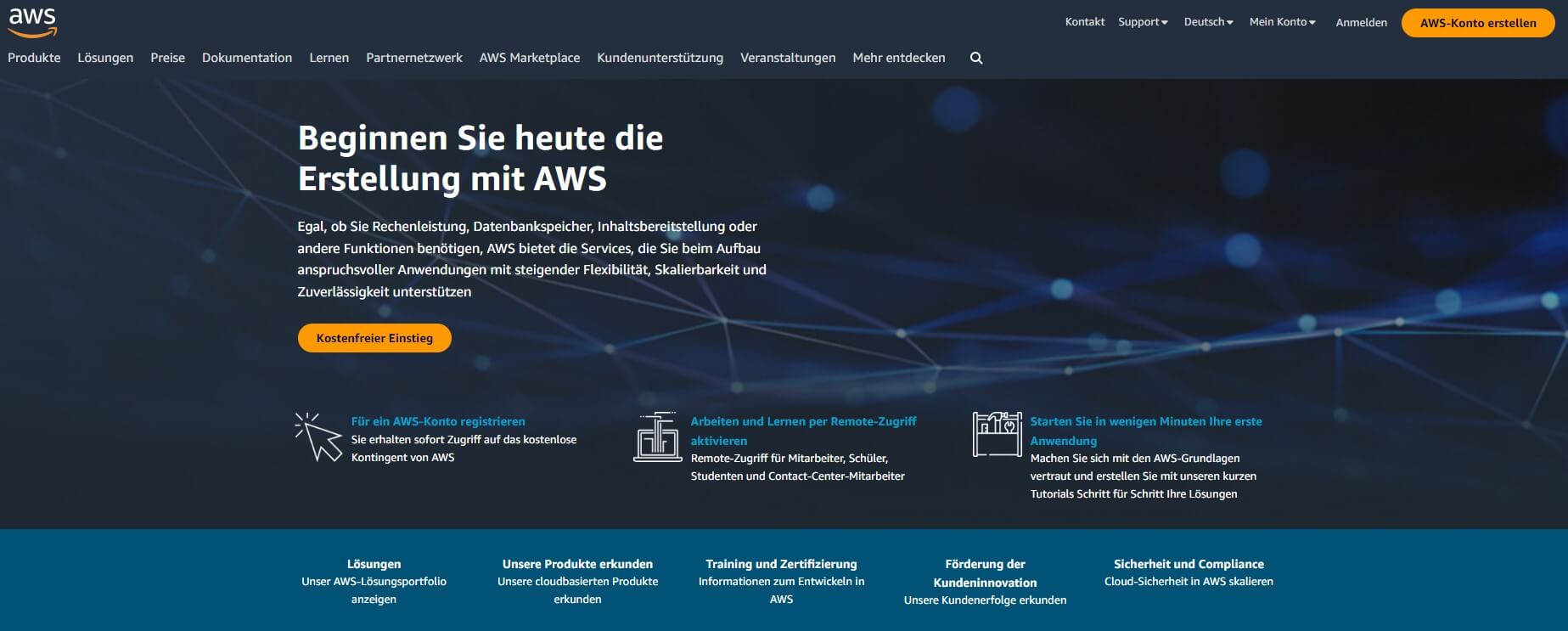 Screenshot von der AWS Website