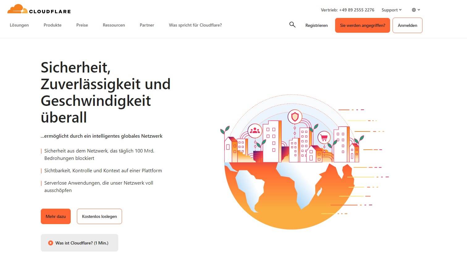 Screenshot von der Cloudflare Website