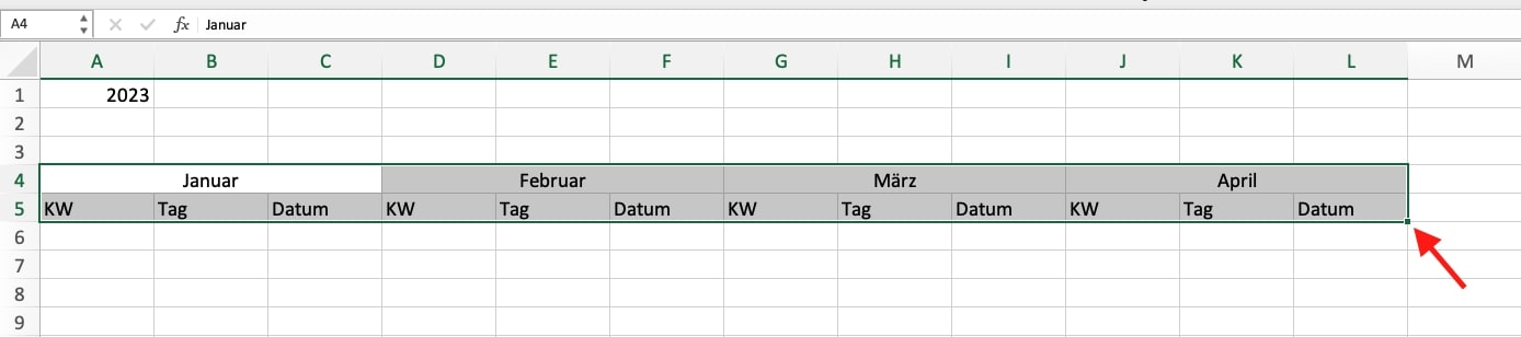 Screenshot Kalender in Excel erstellen