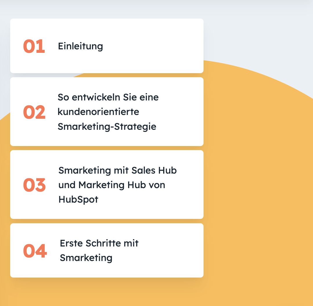 Inhaltsvorschau: Einleitung, Entwicklung der Smarketing-Strategie, Smarketing mit Marketing und Sales Hub, Erste Schritte mit Smarketing