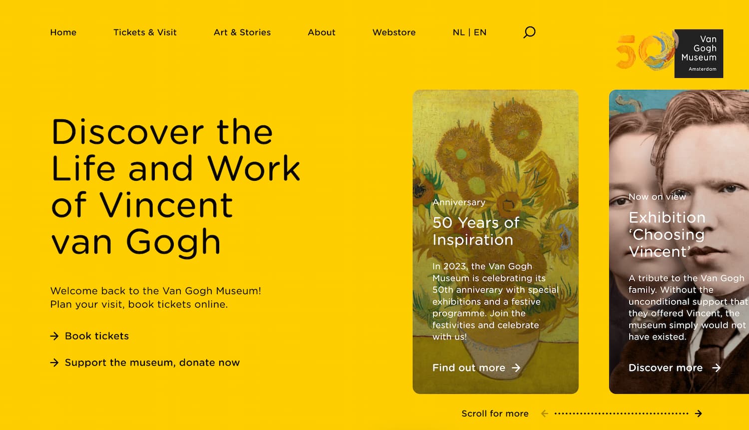 homepage for the museum website van gogh museum