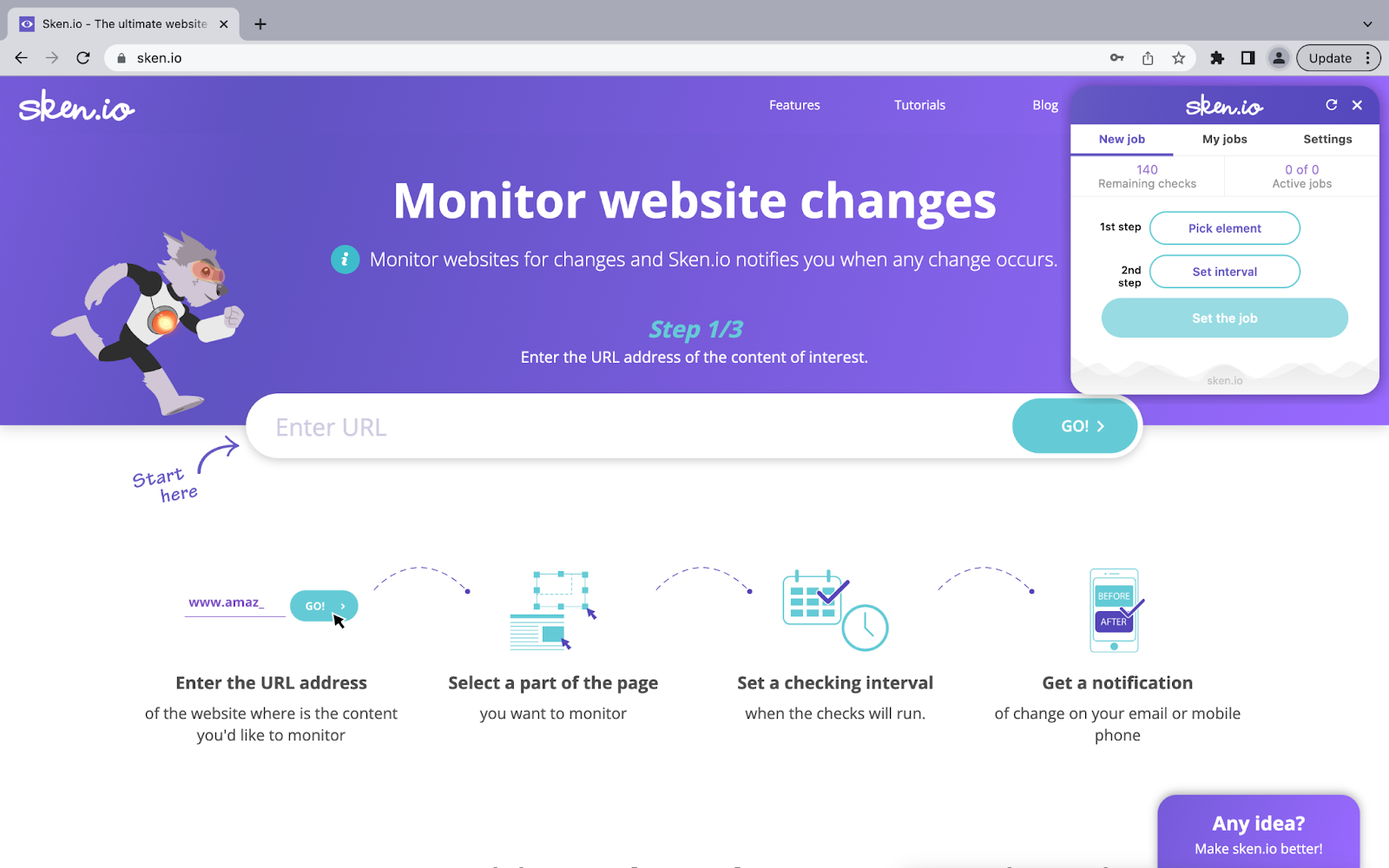 screenshot of the website track changes tool sken.io