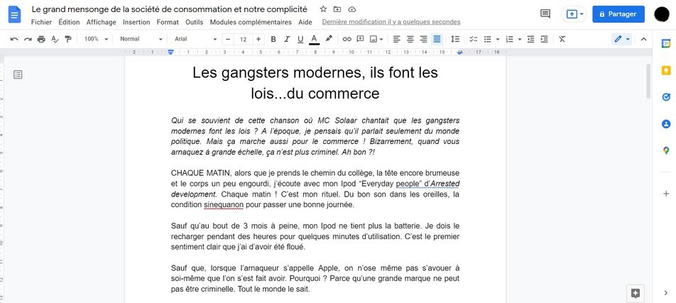 rédaction contenu google doc