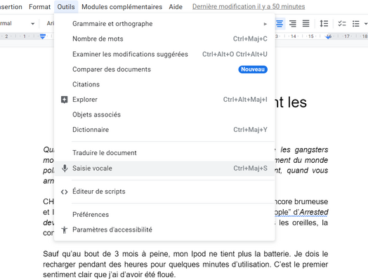 Google doc saisie vocale