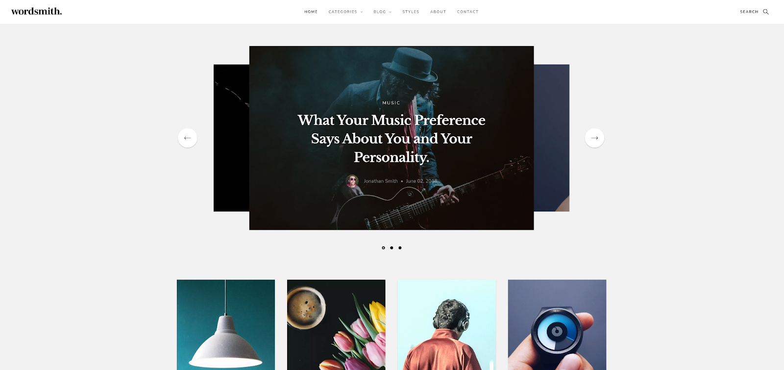 Use the Wordsmith theme to showcase your blog content with big, beautiful hero images