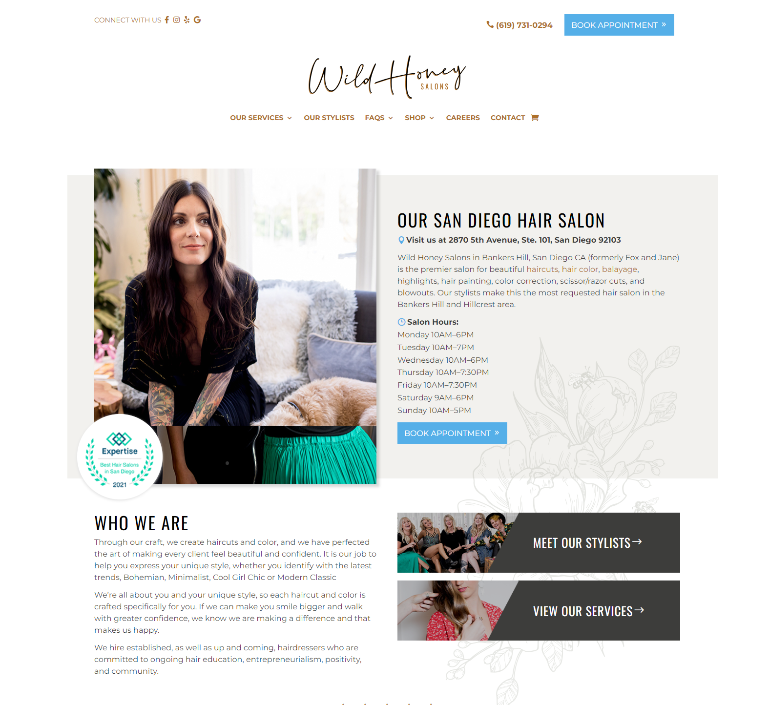 Wild Honey, hair salon website