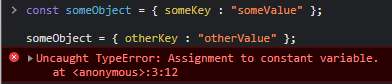 Storing an object in a const variable and then attempting to overwrite it