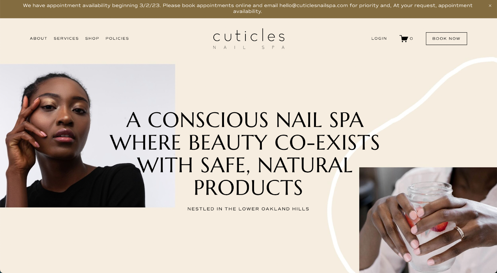 Best nail salon websites, example from Cuticles Nail Spa.