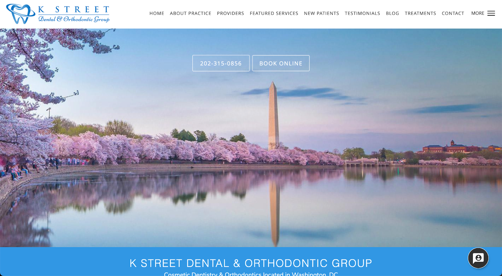 The clean design of the K Street Dental website gave it an edge above the rest to make our list of the best dental website designs