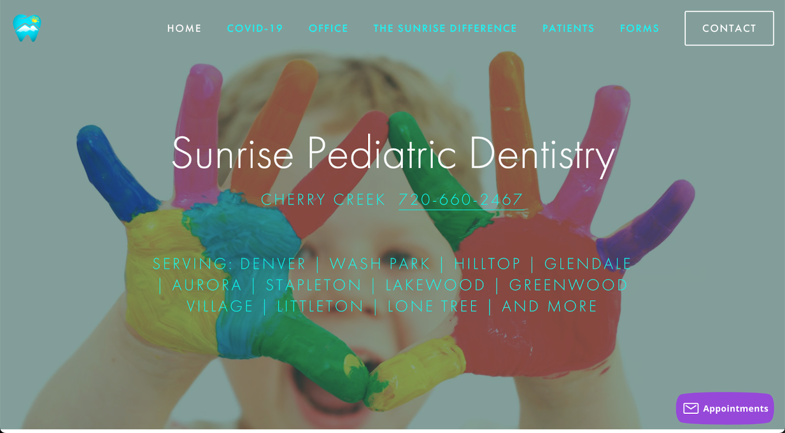 This dental website for Sunrise Pediatric Dentistry made our list of the best dental websites