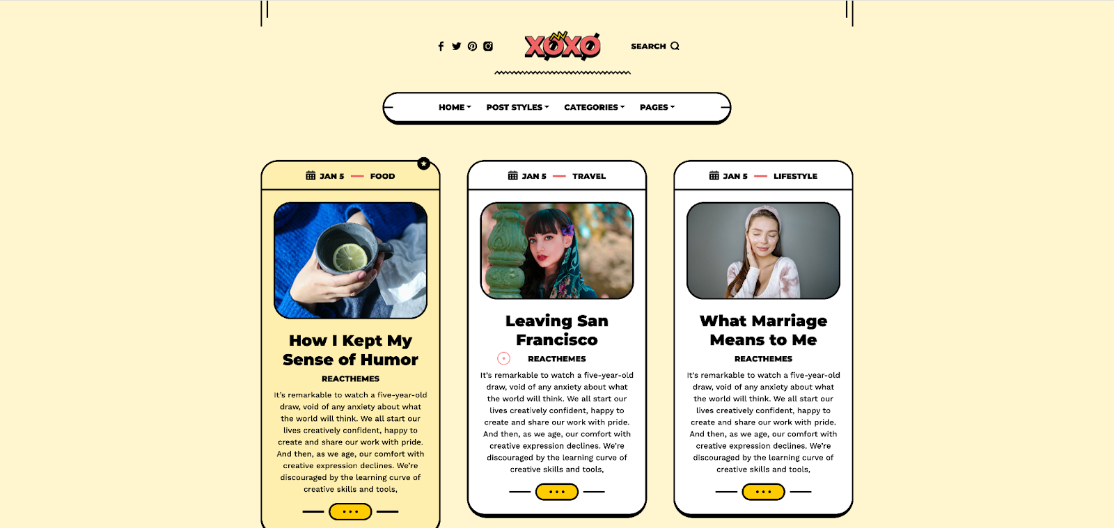 The XOXO template offers a cute, fun blog template for WordPress or your own hosting platform