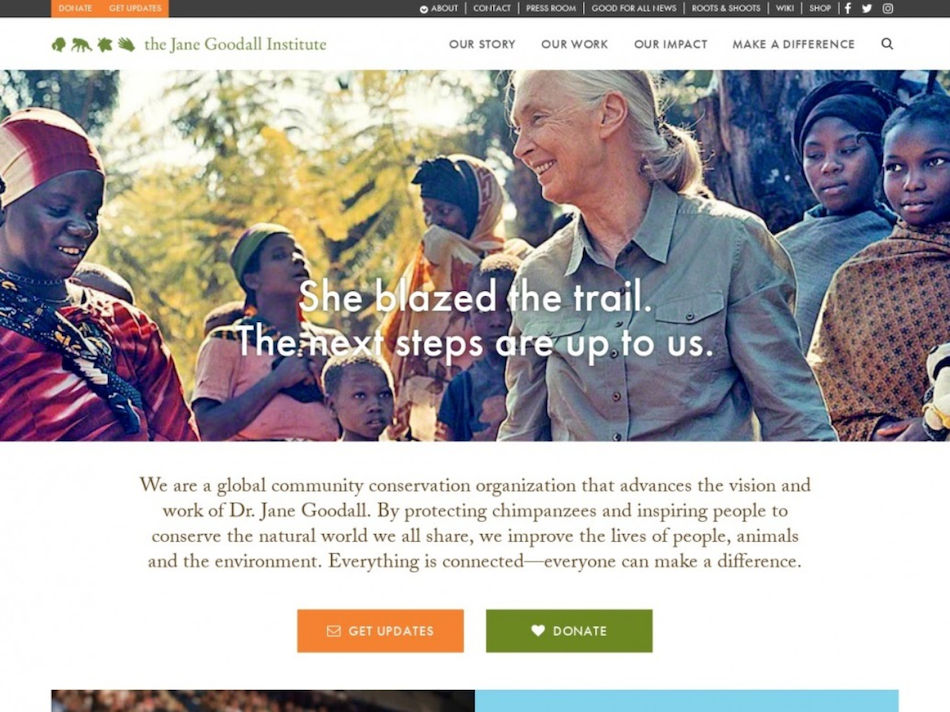 WordPress website examples, Jane Goodall Institute