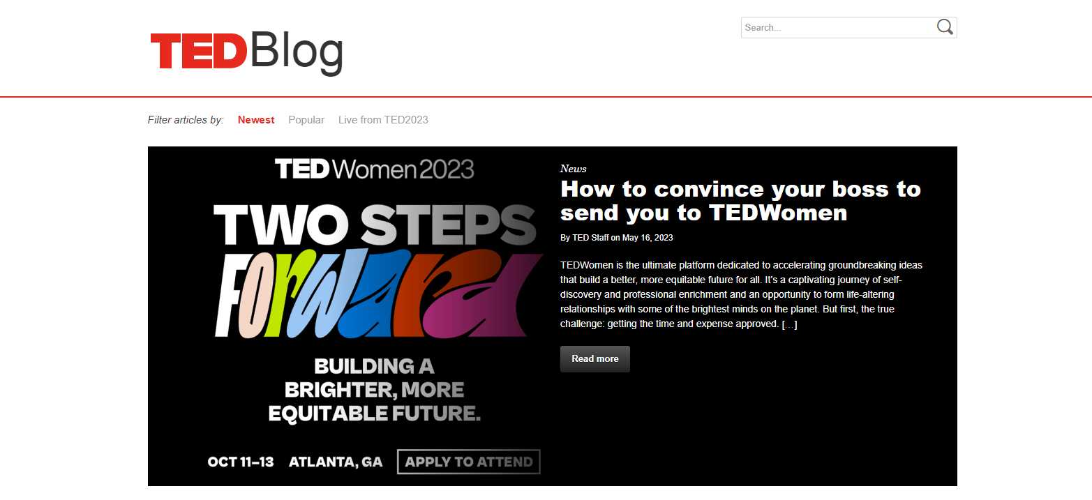 WordPress website examples, TED Blog