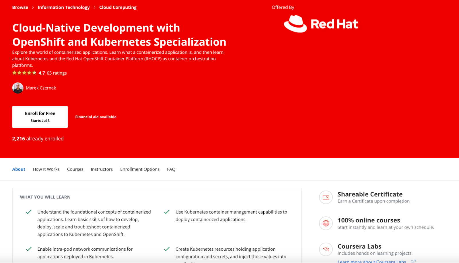 Cloud-Native Development with OpenShift and Kubernetes Specialization