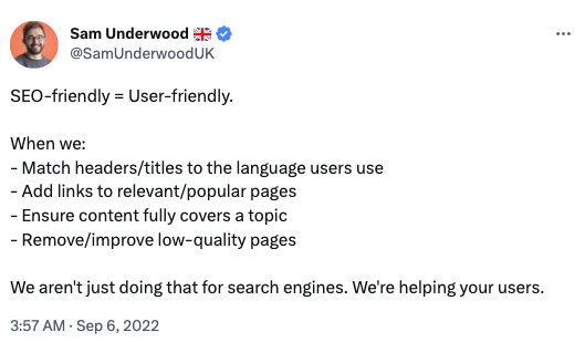 tweet from Sam Underwood, UX audit