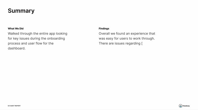 ux audit, summary section