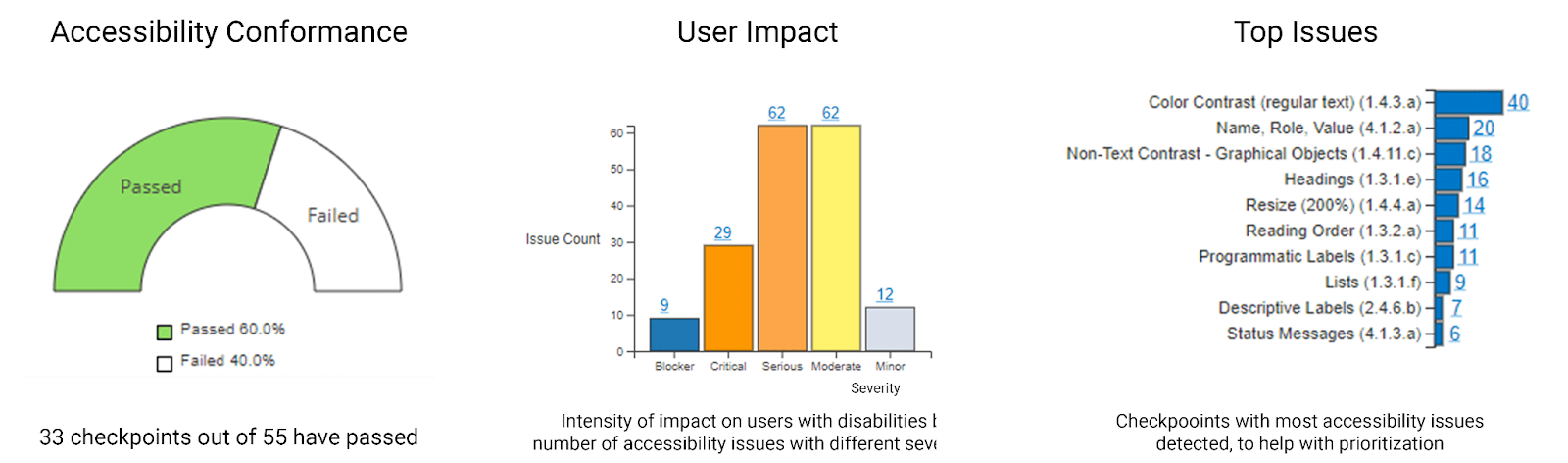 Digital accessibility audit displaying the results of an audit.