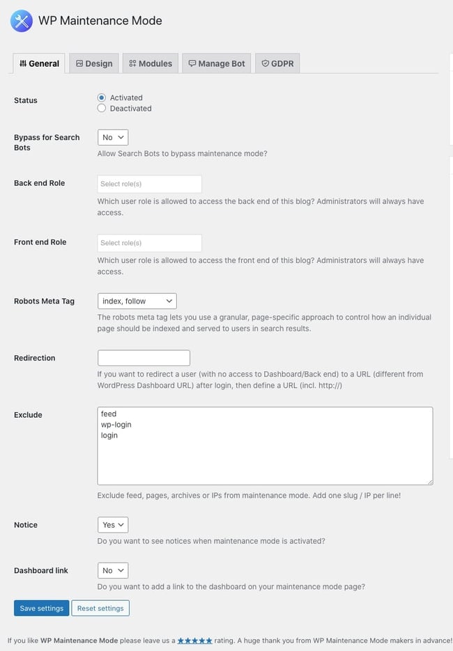 wordpress maintenance mode WP maintenance mode settings