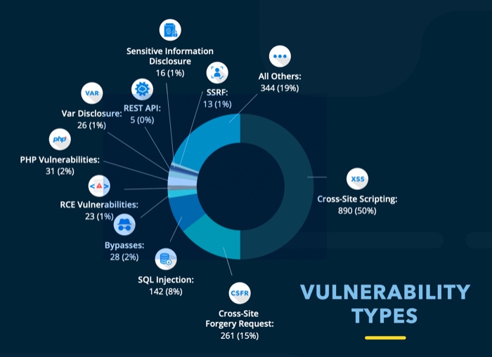 WordPress statistics; chart showing vulnerability types