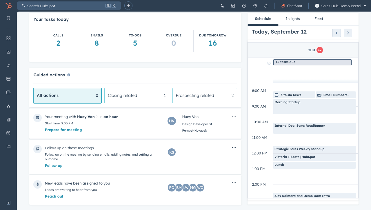 Sales Hub's new guided actions feature help reps know what to do next, showing calls, emails, and to-dos for the day.