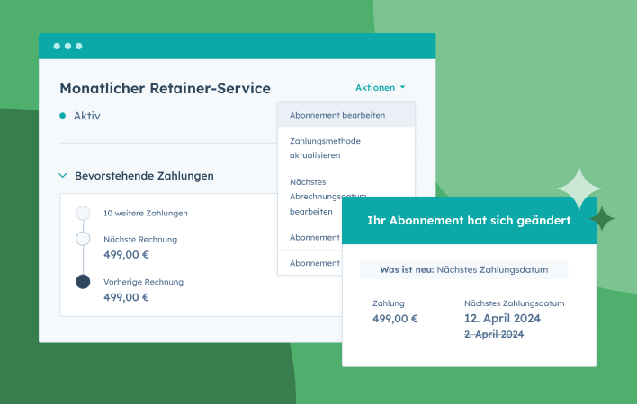 Commerce Hub-Benutzeroberfläche mit monatlichem Retainer-Service