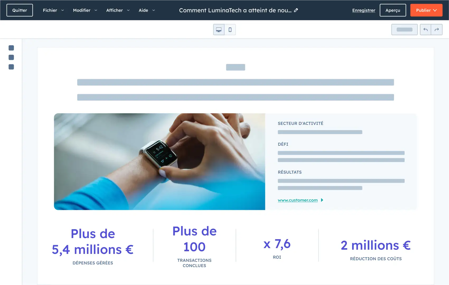 Exemple d'une page web avec génération de contenu par l'IA de Breeze