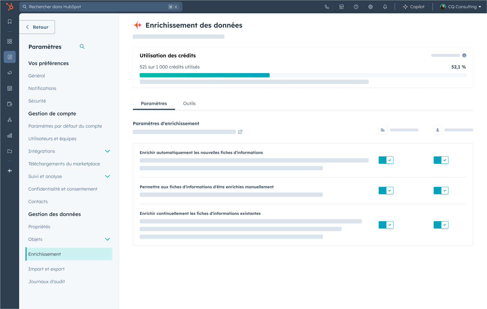 Configuration de l'enrichissement des données