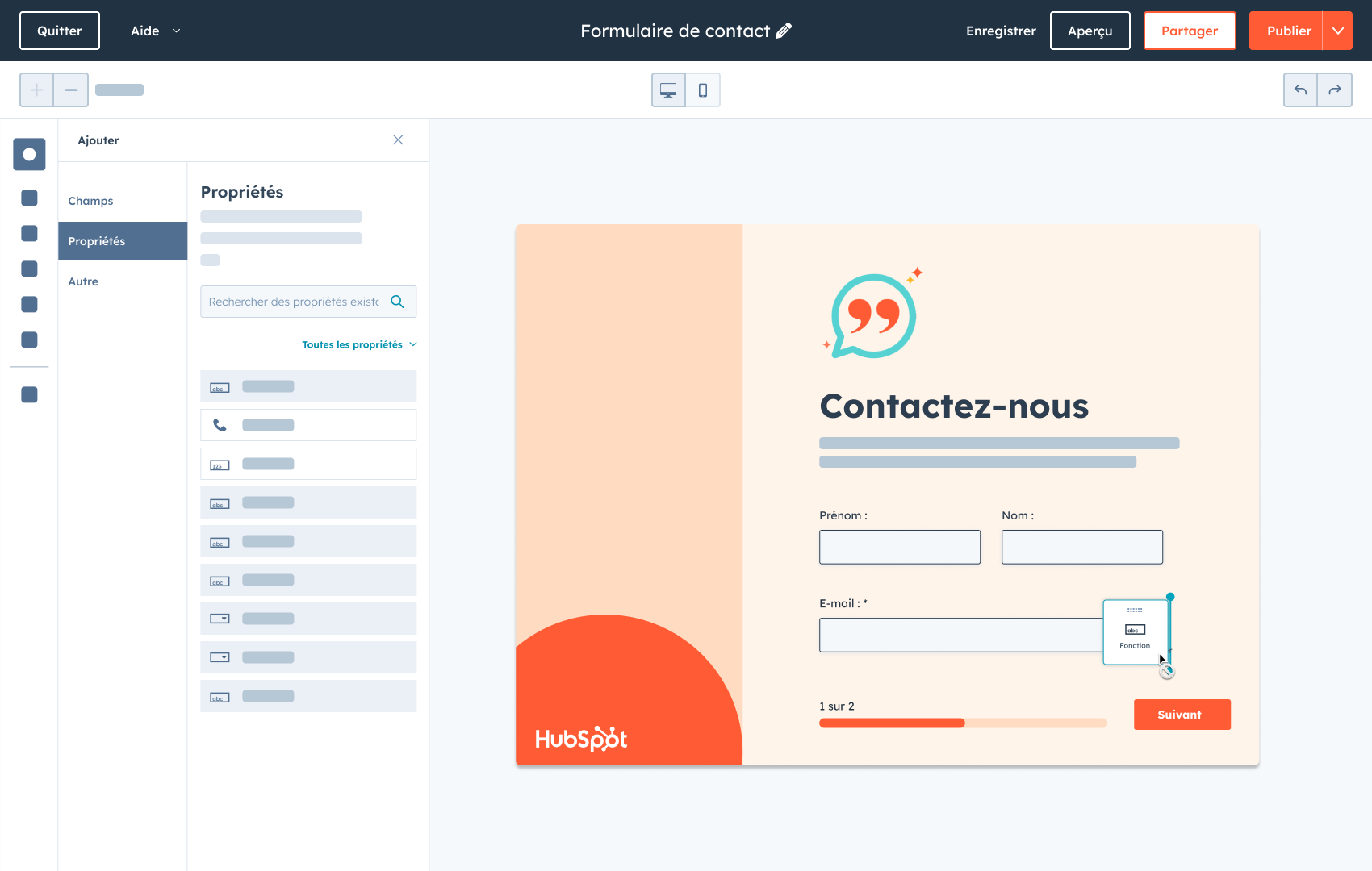 Modification des champs du formulaire