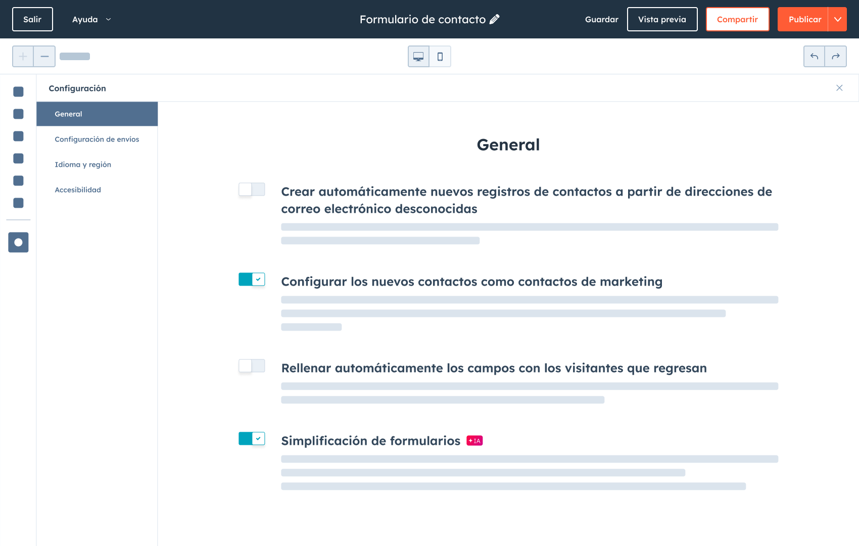 página de configuraciones de autorelleno de formularios