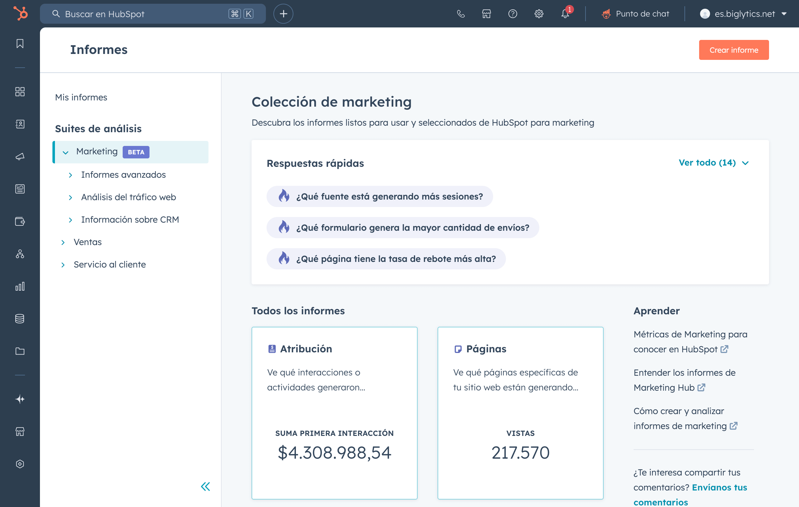 Captura de pantalla del informe de flujo de conversiones