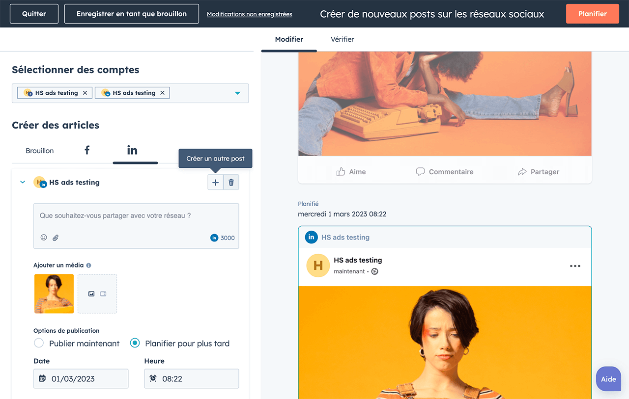 programmation d'un post Instagram depuis HubSpot