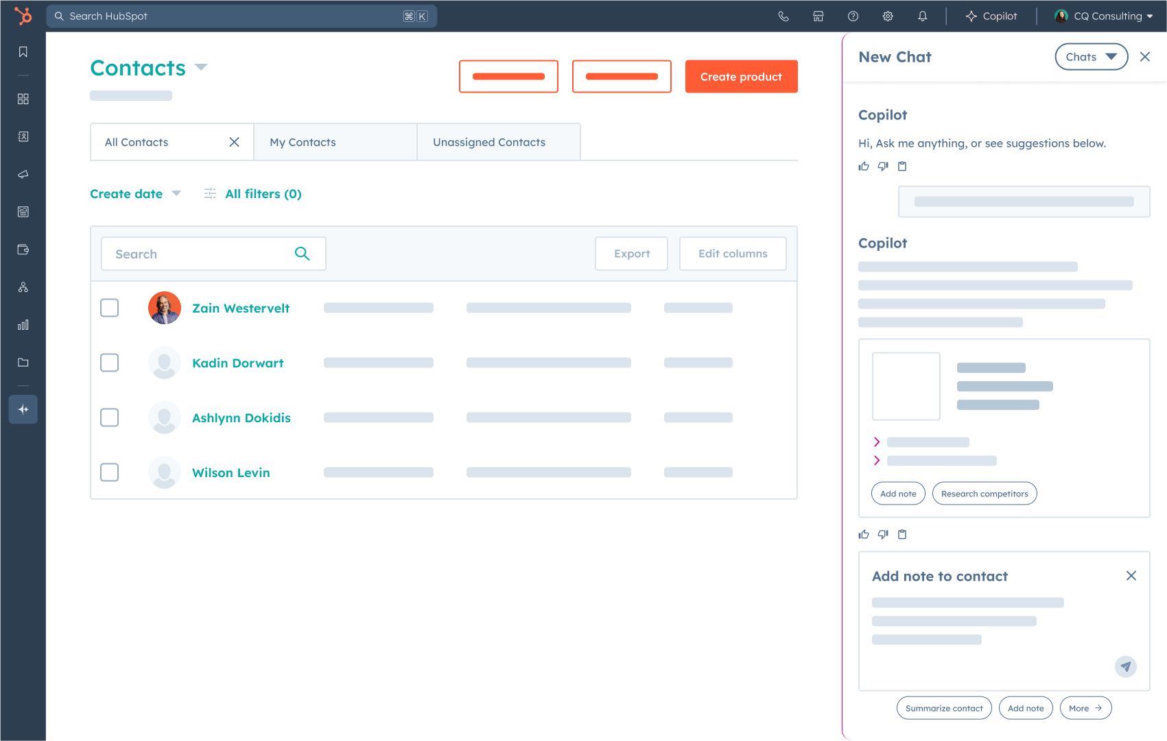 Breeze Copilot interface showing ability to add a note to a contact record