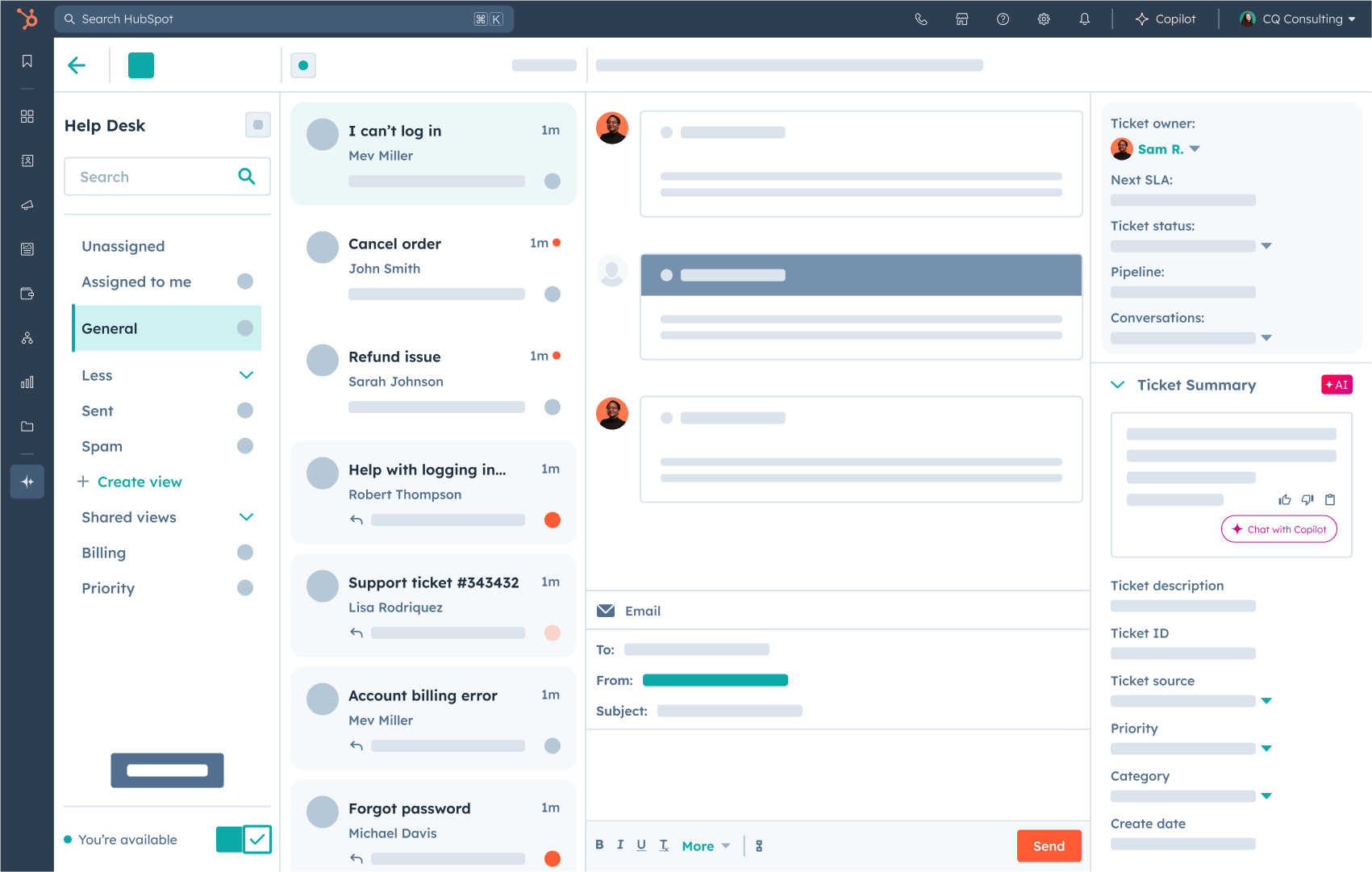 Breeze Copilot interface showing ticket summary 