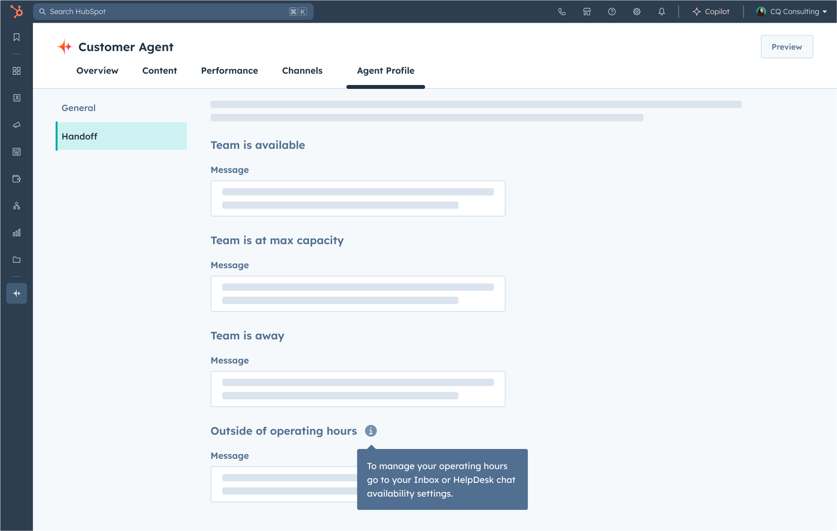 Breeze customer agent software showing ability to handoff chats to teams